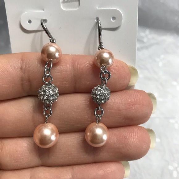 Charter Club Pink Silver Faux Pearl Drop Earrings - Picture 4 of 8